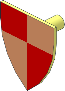 Minifig Shield Triangular with Red/Peach Quarters Pattern