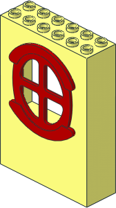 Panel  2 x  6 x  7 with Window Fabuland Round with Four Quadrant Panes Red