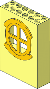 Panel  2 x  6 x  7 with Window Fabuland Round with Four Quadrant Panes Yellow