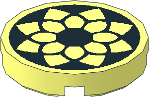 Tile  2 x  2 Round with Round Underside Stud with Black Floral Outline Pattern