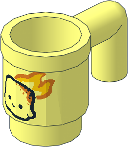 Minifig Cup with Black Outlined Marshmallow Face and Yellow and Orange Flames Pattern