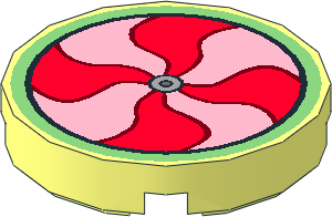 Tile  2 x  2 Round with Round Underside Stud with Red and Pink Fan Pattern