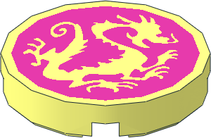 Tile  2 x  2 Round with Round Underside Stud with Dragon on Dark Pink Background Pattern