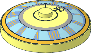 Dish  4 x  4 Inverted with Clock with Light Blue Face and Roman Numerals Pattern