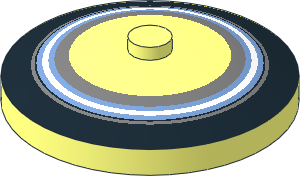 Dish  4 x  4 Inverted with Medium Blue, White, Sliver and Black Concentric Circles Pattern