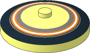 Dish  4 x  4 Inverted with Orange, White, Sliver and Black Concentric Circles Pattern
