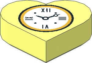 Tile  1 x  1 Heart Shape with White Clock Dial with Black and Metallic Gold Frame, Dials at 10:10 Pattern