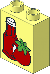 Duplo Brick  1 x  2 x  2 with Ketchup Bottle and Tomato Pattern