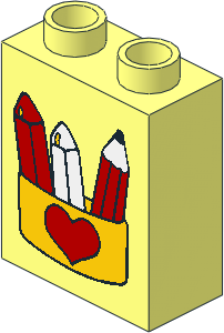 Duplo Brick  1 x  2 x  2 with Pencil and Chalk in Box with Red Heart Pattern