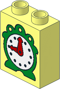 Duplo Brick  1 x  2 x  2 with Clock and Red Hands Pattern