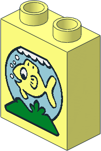 Duplo Brick  1 x  2 x  2 with Fish in Blue Bowl Pattern