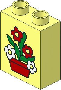 Duplo Brick  1 x  2 x  2 with Red Flowers in Red Pot Pattern