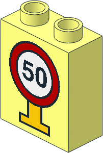 Duplo Brick  1 x  2 x  2 with Road Sign Speed Limit 50 Pattern