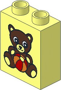 Duplo Brick  1 x  2 x  2 with Teddy Bear and Ball Pattern