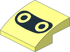 Slope Brick Curved  2 x  2 x  0.667 with Two Black Dots in Circles within Black Kidney Shaped Area Pattern