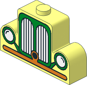 Brick  1 x  4 x  2 with Centre Stud Top with Green/Orange Car Radiator Type 1 Pattern