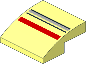 Slope Brick Curved  2 x  2 x  0.667 with Red, Light Bluish Grey and Black Stripes Pattern