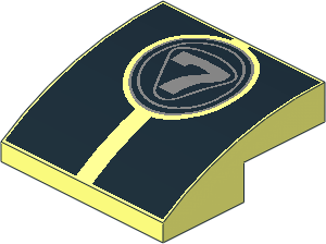 Slope Brick Curved  2 x  2 x  0.667 with Silver "7" in Circles and Black Stripes Pattern