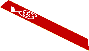 Sticker  0.6 x  4.5 Trapezoid with White "v8" on Left Side on Red Background