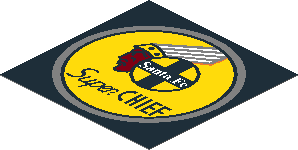 Sticker  1.9 x  1.9 with American Indian Head and Santa Fe Super Chief Logo