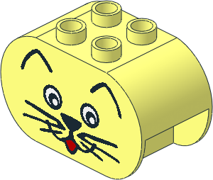 Duplo Brick  2 x  4 x  2 with Rounded Ends with Cat Face Plain Pattern