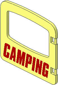 Duplo Door  1 x  4 x  3 with Arched Top with Large Window with Red "CAMPING" Pattern