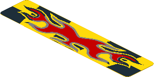 Sticker  0.9 x  3.9 with Red Symmetric Flame on Black/Yellow