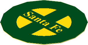 Sticker  1.3 x  1.3 Round with Yellow "Santa Fe" in Dark Green Cross and Thick Border