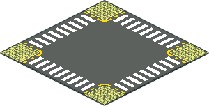 Baseplate 32 x 32 Road 6-Stud Crossroads with Yellow Road Edge and White Pedestrian Crossing Pattern