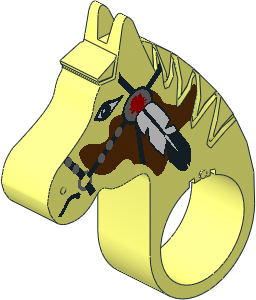 Animal Horse Head with Black Tack, Metallic Silver Fittings and Feather Pattern