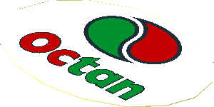 Sticker  2.4 x  3.4 Oval with Red/Green "Octan" Text and Logo