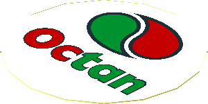 Sticker  1.9 x  1.9 Round with Red/Green "Octan" Text and Logo