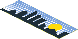 Sticker  0.9 x  2.8 with Black Skyline on Blue Gradient Background with Sun