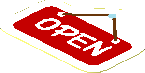 Sticker  1.2 x  1.5 with White "OPEN" on Red Sign