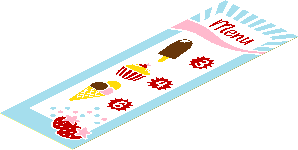 Sticker  5.8 x  1.8 with "Menu", Ice Cream, Cupcake and Strawberries