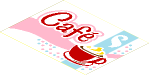 Sticker  2.9 x  3.9 with "Café" and Red Cup and Saucer