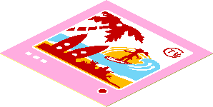 Sticker  1.9 x  1.9 with "TV" and Surfer and Palm Tree on Screen