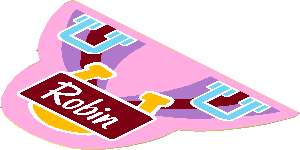 Sticker  2.6 x  3.8 with Medium Azure Handles, Horseshoe and "Robin"