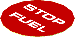 Sticker  1.75 x  1.75 Round with White "STOP FUEL" on Red Background