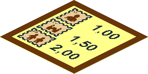 Sticker  1.9 x  1.9 with Stamps and Price List