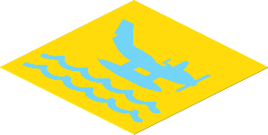 Sticker  1.9 x  1.9 with Medium Azure Seaplane and Waves on Yellow Background, Heading Right