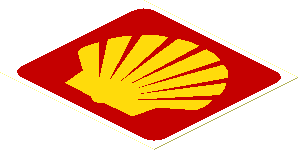 Sticker  2.7 x  2.9 with Shell Logo 1971 on Red Rounded Rectangle