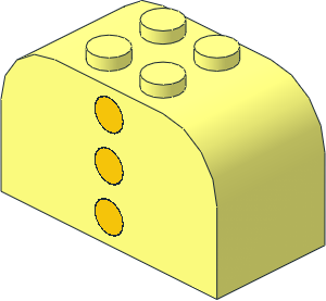 Brick  2 x  4 x  2 with Curved Top with 3 Yellow Dots Pattern