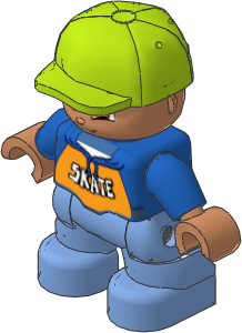 Figure Duplo Child Boy with Medium Blue Legs, Blue Top with "SKATE" and Lime Cap Pattern