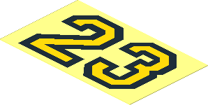 Sticker  1.5 x  2.5 with Black Outlined Yellow "23" on Transparent Background