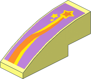 Slope Brick Curved  3 x  1 with Orange and Yellow Shooting Star Z-Shape Sticker