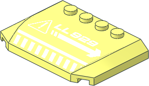 Slope Brick 45  4 x  6 x  0.667 Double Curved with White 'LL 929' Exclamation and Arrow Pointing Right Sticker